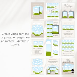 Create video content or post.  All pages are animated and are editable in Canva.  The pages shown in this image are for Instagram portrait size.