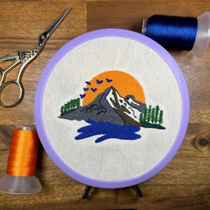 Mountain Lake Pine Tree Landscape, Machine Embroidery Digital Pattern, Nature Hoop Art & Apparel Design File, Custom Gifts, Instant Download