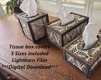 Coperture per scatole di fazzoletti in legno tagliate al laser – Motivo decorativo a foglie (Download digitale)
