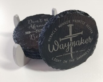 Christian Slate Coasters: Faith Based Drink Coasters with Holder