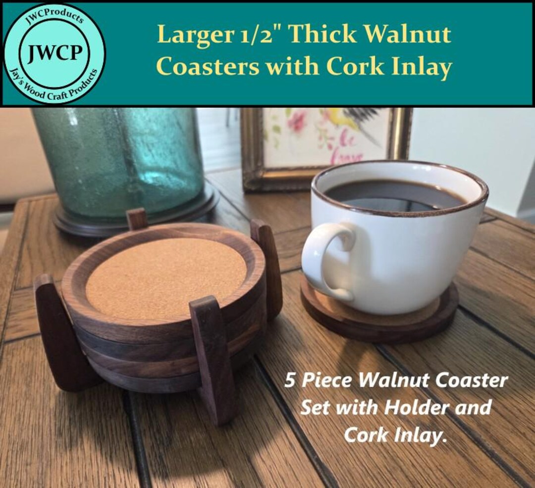 Large Walnut Coasters, Cork Inlay Coasters, - Etsy