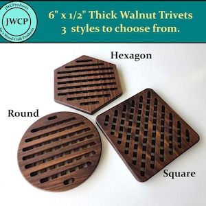 Dessous de plat en noyer massif : faitouts et porte-assiettes fabriqués aux États-Unis.