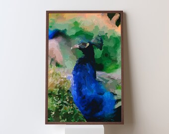 Peacock Canvas Wall Art, Animal Wall Art, Abstract Animal Art, Peacock Painting, Home Decor, Peacock Canvas Decor, Extra Large Canvas