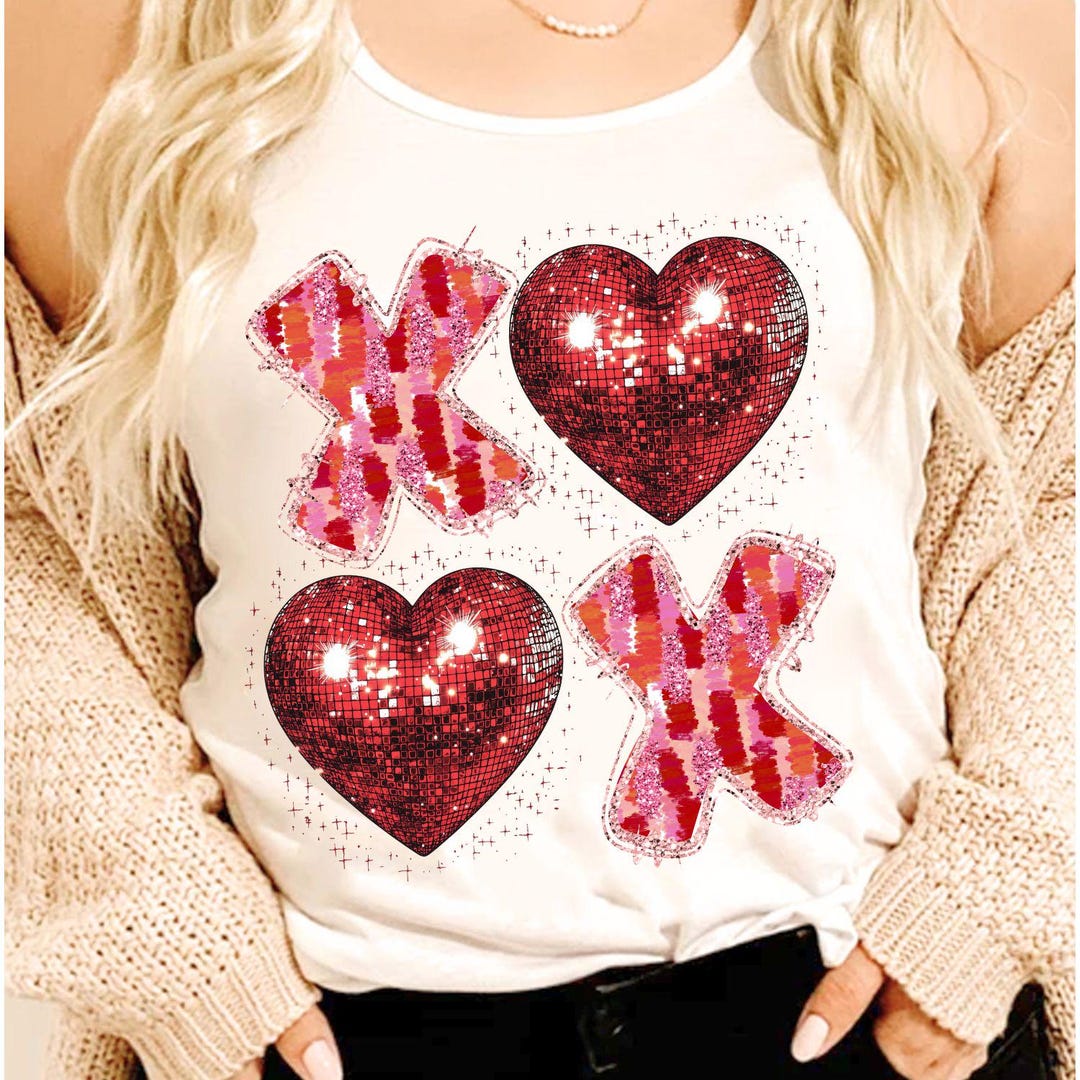 XOXO Faux Sequin PNG, Disco Ball Valentine, Retro Valentine Shirt ...