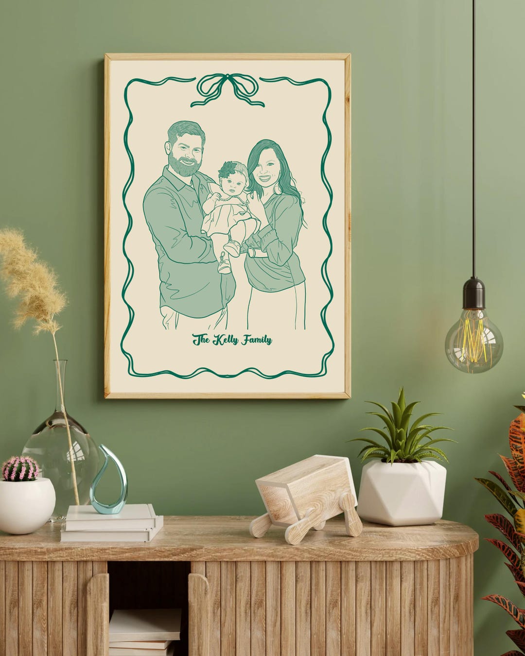 Custom Family Portrait – Hand Drawn Line Art, Retro Style Personalized ...