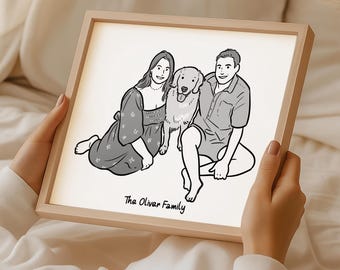 Joli portrait de famille personnalisé, art dessiné à la main non IA, illustration parents et enfants, téléchargement numérique, cadeau de Noël