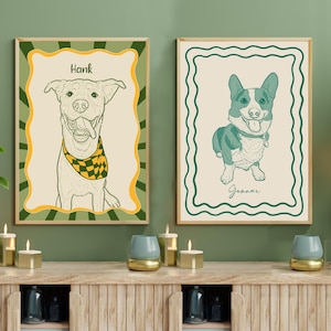 Custom Retro Pet Portrait, Funky Dog Drawing, Cute Digital Cat Poster, Minimalist Poorly Drawn Pet Art, Funny Retro Pet Prints Gift