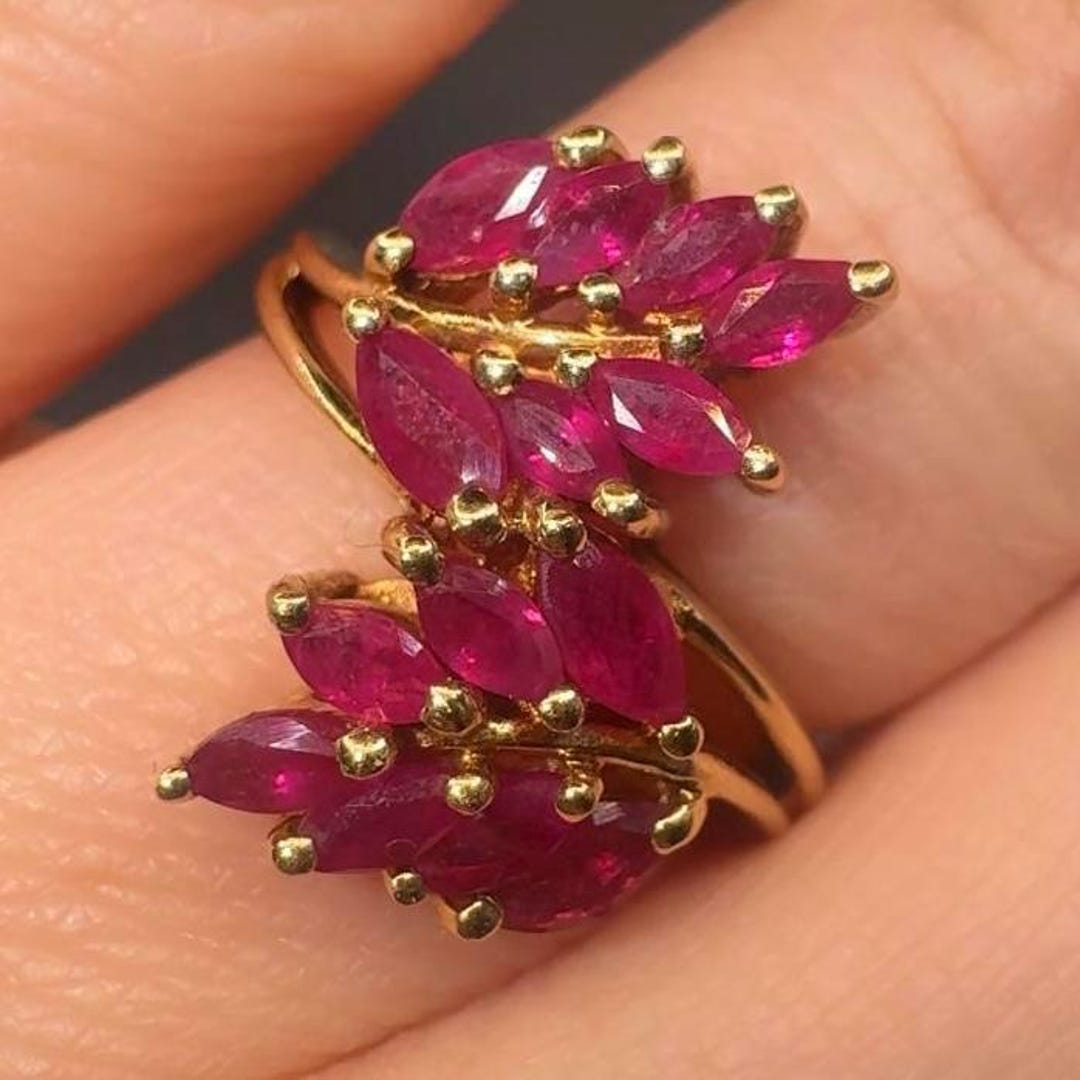 Thl Rings Images Vintage Designer THL 10K Yellow Gold Pink Spinel Cluster Cocktail Ring ...