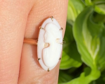 Vintage sólido 10 quilates damas genuina concha cameo anillo vintage tamaño 4