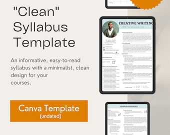 Clean Syllabus Template | Fully Editable Canva Template, Course Syllabus WITH EXTRAS!