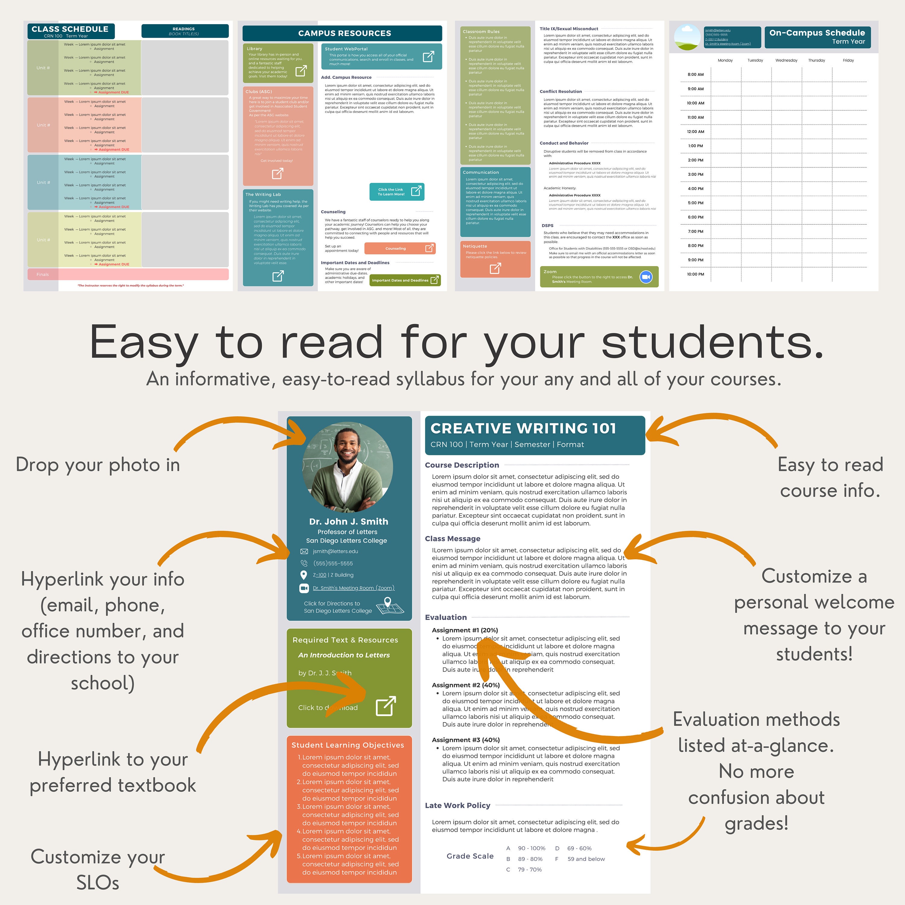 Easy Reader Syllabus Template | Fully Editable Canva Template, Course ...