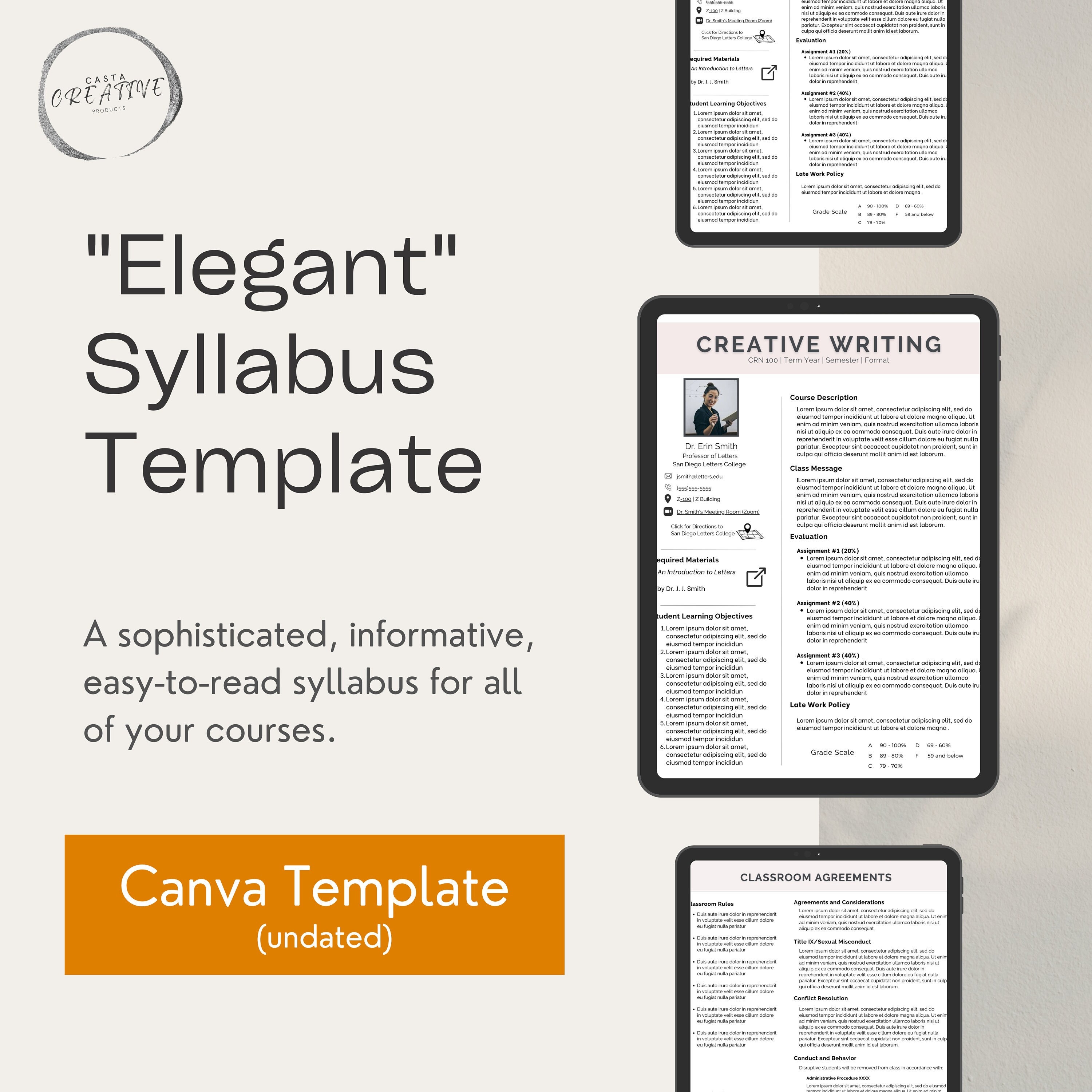 Elegant Syllabus Template Fully Editable Canva Template, Course Elegant Syllabus Template Fully Editable Canva Template, Course