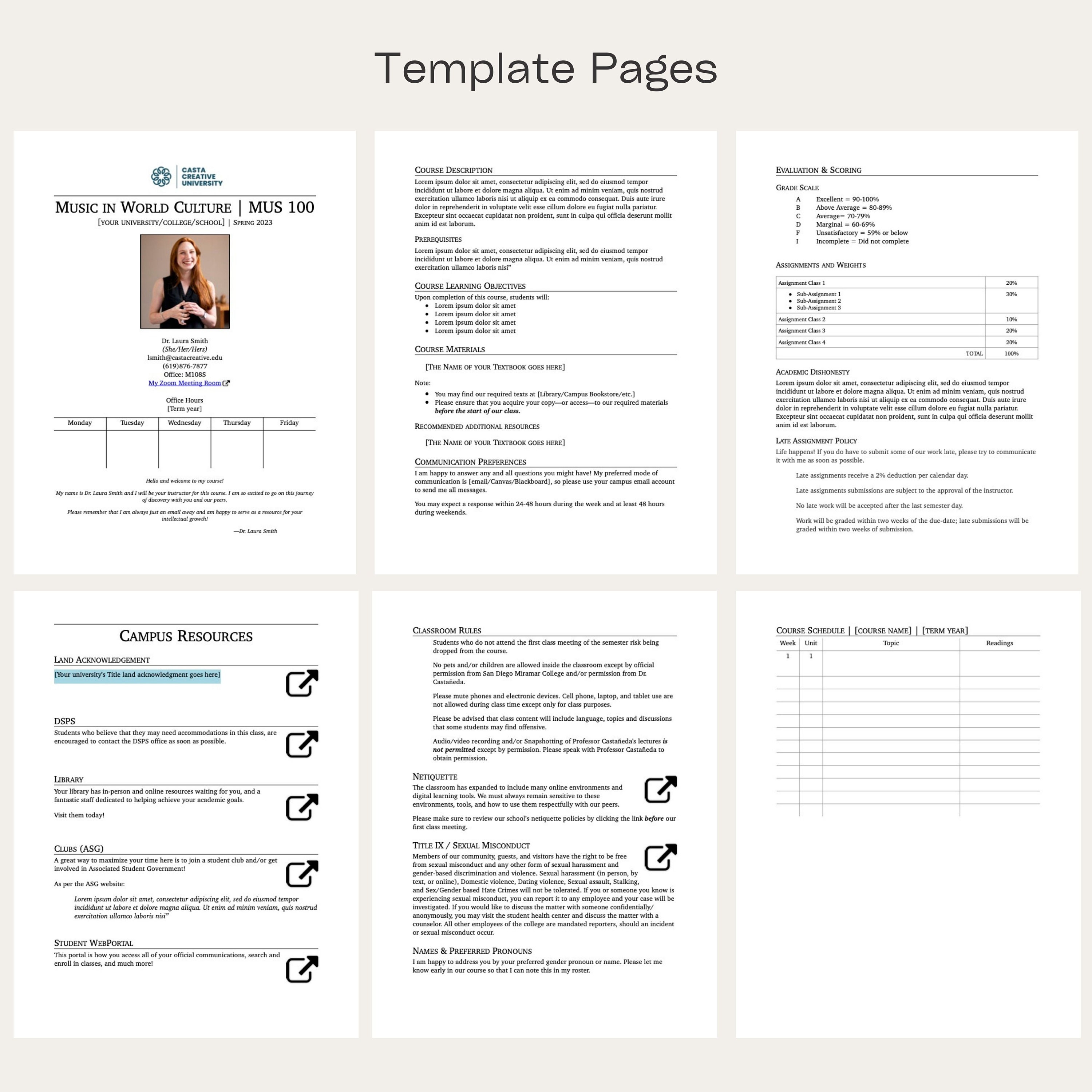 Classic Syllabus Template | .pages and .docx BOTH INCLUDED! - Etsy