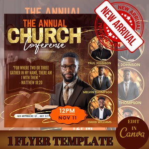 Church Conference Worship DIY Flyer Template, Top Selling Company, Professional Editable in Canva Maroon, Orange and Gold, Guest Speaker