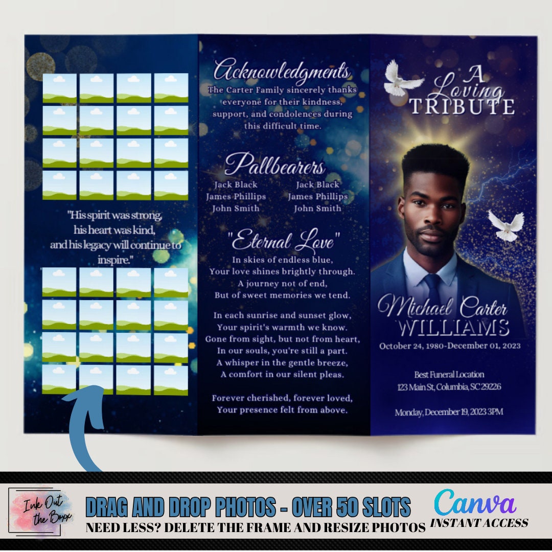Blue Obituary, Obituary Template, Outdoor Lover, Nature Enthusiast