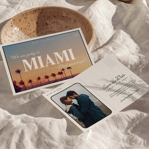Modèle numérique de carte postale réservez la date | Modèle de toile personnalisable | Cartes postales photo à vos rendez-vous | Mariage moderne simple