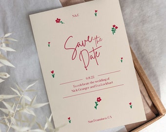 Hand-drawn Save The Date Card | Customizable Canva Template | Digital Template Wedding Photo Card | Summer Wedding Save the Date