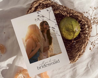 Personalized 'Will you be my bridesmaid?' Proposal Card | Bridesmaids Photo Card | Modern Digital Wedding Card | Customizable Canva Template