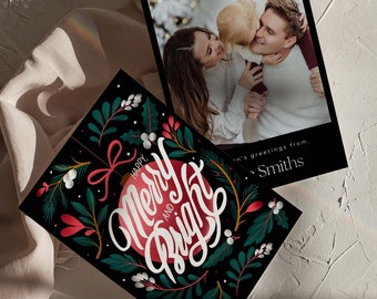 Merry, Happy Holidays Card Template | Christmas Family Card | Family Photo Card | Customizable Canva Template | Digital Template