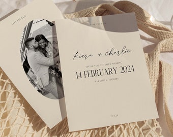 Simple Save The Date Card Template | Customizable Canva Template | Aesthetic Wedding Photo Card | Digital Save the Date Template