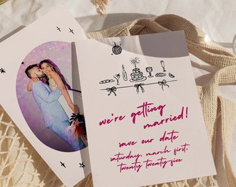 Handwritten Save the Date Template | Trendy Illustrated Wedding Card | Photo Save the Date | Customizable Canva Template | Digital Template