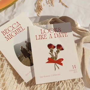Plantilla para guardar la fecha de San Valentín / Plantilla para guardar la fecha digital de Modern Love / Tarjeta fotográfica de boda sencilla / Plantilla personalizable de Canva
