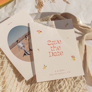 Hand-drawn Save The Date Card | Customizable Canva Template | Digital Template Wedding Photo Card | Summer Wedding Save the Date