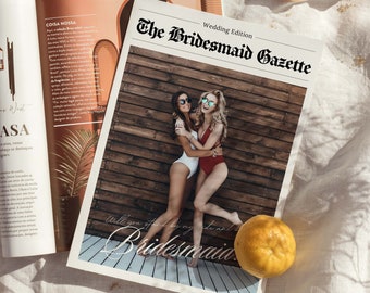 Newspaper 'Will you be my bridesmaid?' Proposal Card | Trendy Bridesmaids Photo Card | Digital Wedding Card | Customizable Canva Template