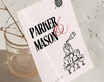 Champagne Tower Save the Date Template | Photo Save the Date | Trendy Wedding Card | Customizable Canva Template | Digital Template