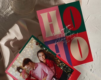 Happy Holidays "HOHO" Card Template | Christmas Family Card | Family Photo Card | Customizable Canva Template | Digital Template