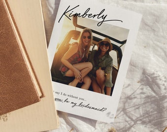 Personalized 'Will you be my bridesmaid?' Proposal Card | Bridesmaids Photo Card | Modern Digital Wedding Card | Customizable Canva Template
