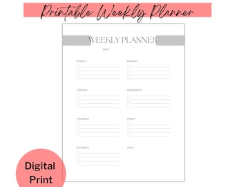 Simple Weekly Planner Printable, Weekly Schedule, Weekly Organizer, Office Planner, Desk Planner, Undated weekly planner, US Letter/A4/A5