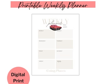 Car Weekly Planner Printable, Weekly Schedule, Weekly Organizer, Office Planner, Desk Planner, Undated weekly planner, US Letter/A4/A5