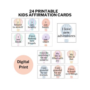 Kids Printable Positive Affirmation Cards, Motivational Cards for Children, Encouragement Cards for Kids, Confidence Builder Cards for Kids