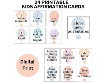 Kids Printable Positive Affirmation Cards, Motivational Cards for Children, Encouragement Cards for Kids, Confidence Builder Cards for Kids