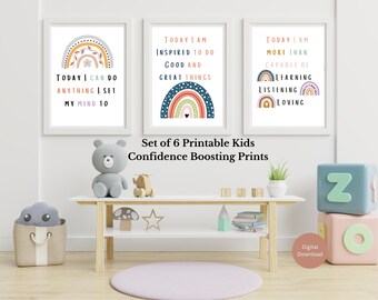 Set of 6 Inspiring Wall Art for Kids, Kids Encouraging Wall Art, Kids Motivational Art, Growth Mindset, Classroom Decor, Playroom art