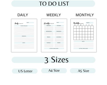 Printable To Do List Bundle, Daily To Do List, Weekly List, Monthly Planner, Self-Care Planner, Daily Planner, Undated Planner, Planner