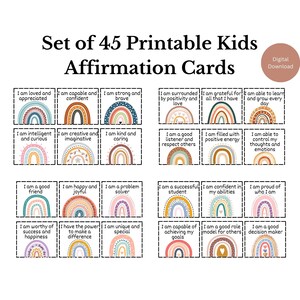 KINDER Ermutigungskarten - 45er Set Affirmationskarten Print at home digital download Inspirierende Zitate tägliche Affirmationskarten
