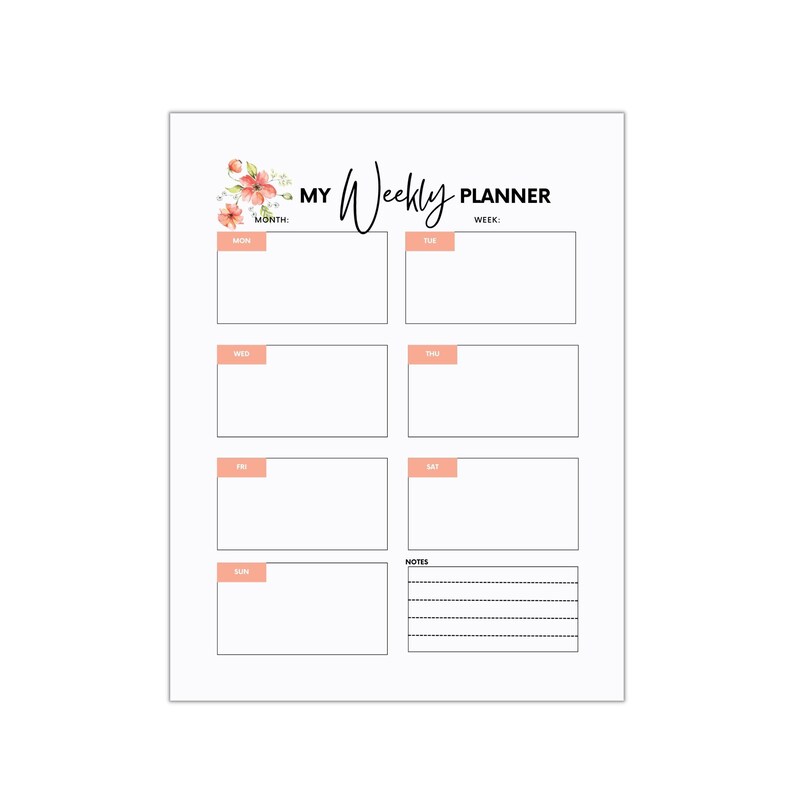 Floral Weekly Planner Printable, Weekly Schedule, Weekly Organizer ...