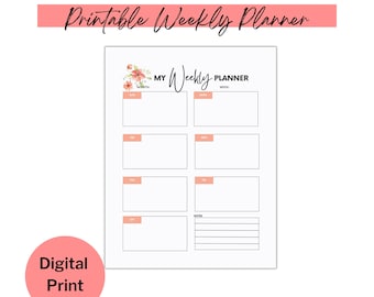 Floral Weekly Planner Printable, Weekly Schedule, Weekly Organizer, Office Planner, Desk Planner, Undated Weekly Planner, US Letter/A4/A5