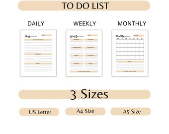 Printable To Do List Bundle, Daily To Do List, Weekly List, Monthly Planner, Self-Care Planner, Daily Planner, Undated Planner, Planner
