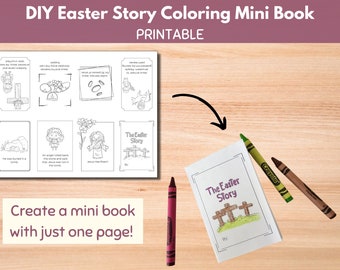 Easter Story Coloring Pages Mini Book, Religious Easter Story For Kids, He is Risen, Bible Easter Story Cards, Sunday School Craft