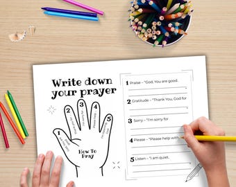 Fünf Finger Gebet Handwerk bedruckbar, Kinder Sonntag Schule Aktivität, wie man beten Papiervorlage, Gebet Handkunst, Bibelstunde