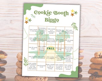 Cookie Booth Bingo druckbar, lustiges Spiel für Pfadfinder, Bing Card Cookie Saison, Engagierende Aktivität Blatt Cookie Verkäufe, Truppe und Anführer Herausforderung