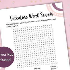 Valentine Word Search Printable, Printable Valentines Games, Kids Valentine Activities, Valentine Party Games, Classroom Games