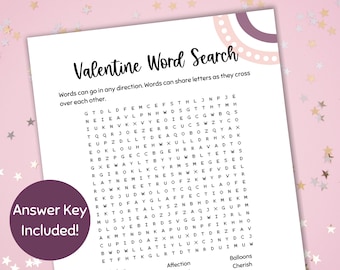 Valentine Word Search Printable, Printable Valentines Games, Kids Valentine Activities, Valentine Party Games, Classroom Games