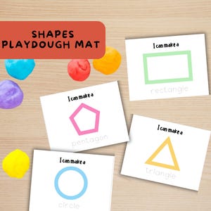 Tappetini per pasta modellabile, carte per pasta modellabile con forme, kit stampabile per attività per bambini piccoli, attività di homeschooling, forme per la scuola materna, abilità motorie fini per bambini