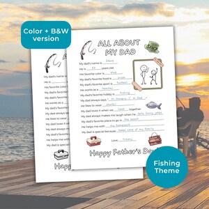 Alles über meinen Vater zum Ausdrucken, Vatertags-Fragebogen, DIY-Angeln-Geschenk für Papa, Sentimentales Andenken Geschenk von Kindern, Malseite