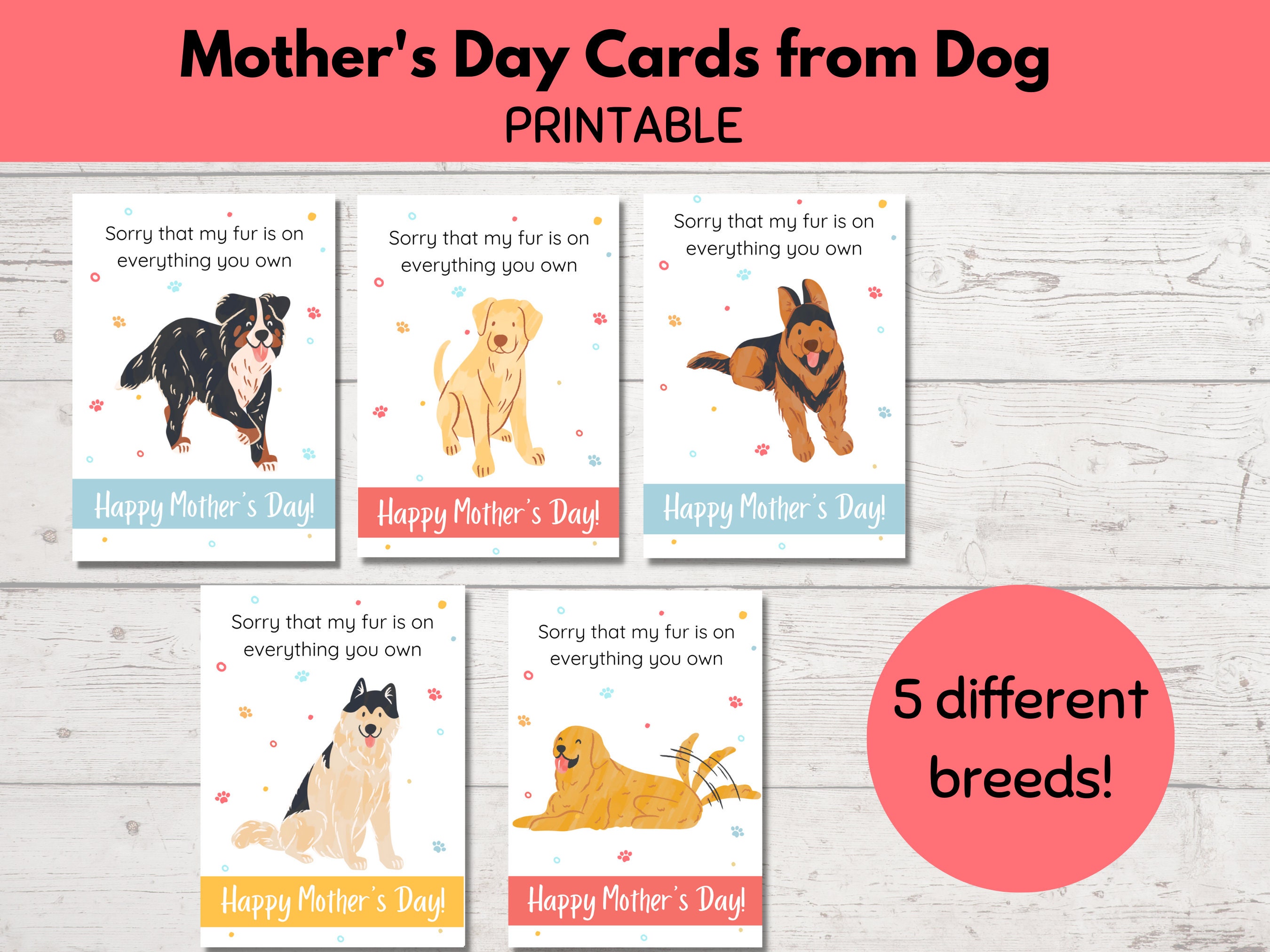 Printable Mothers Day Card From Dog, Funny Mother's Day Greeting Cards, Dog Mom Card, Gifts for ...