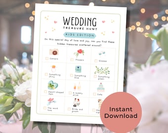 Wedding treasure hunt for kids, I spy wedding game, Wedding table games, Kids fun reception activity, wedding children entertainment